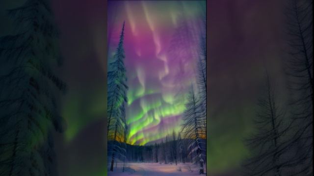 Северное Сияние над зимним лесом